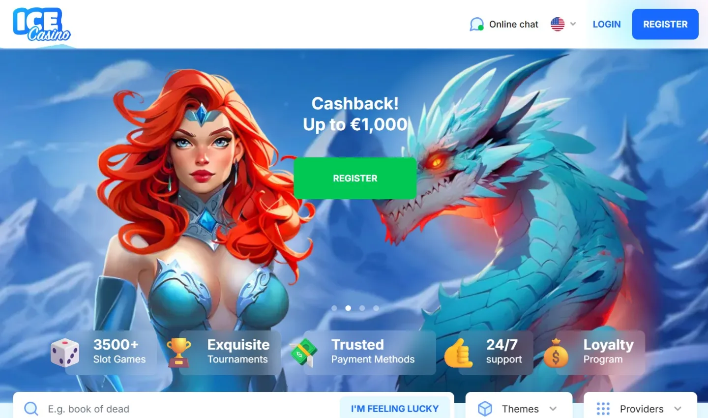 Mobil startsida med isblå gradient och hero-sektion