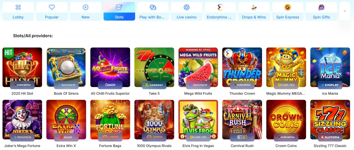Populära slots-sektionen utan inloggning, topp-titlar från flera leverantörer