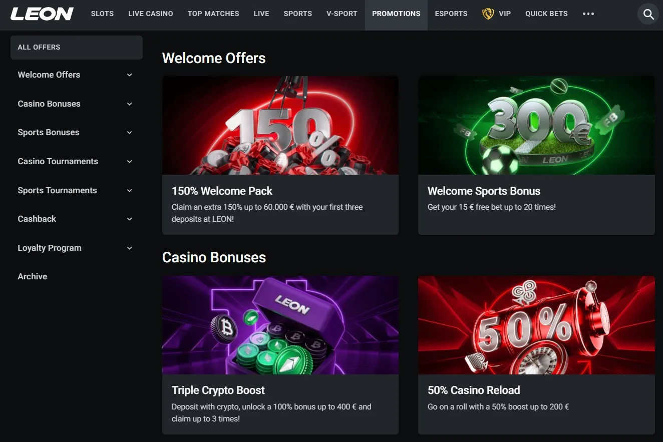 Bonussidan med välkomsterbjudande och villkorslänkar