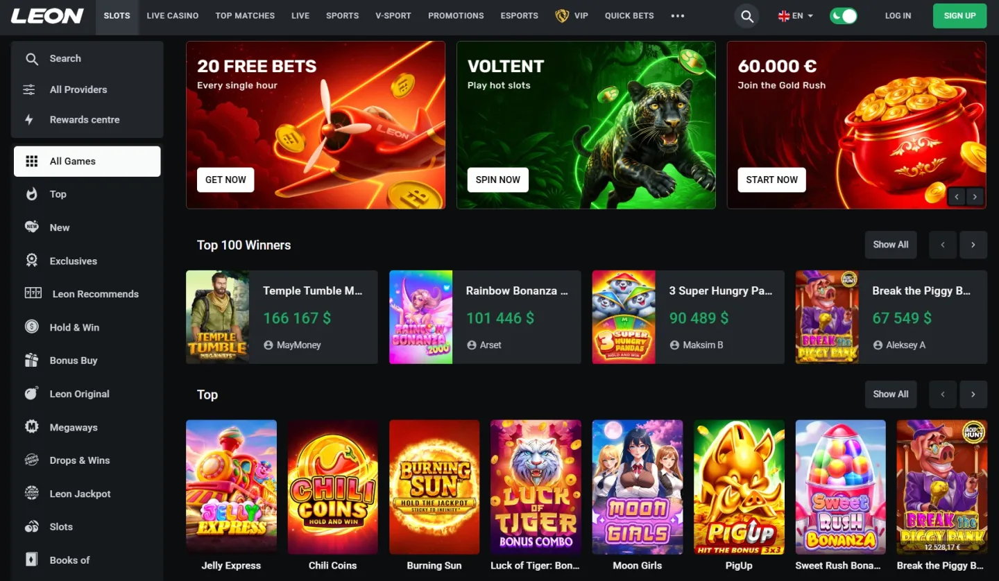 Casino-startsida på skrivbord med tydlig CTA