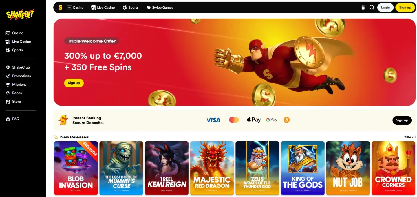 Casinots startsida med multi-pack-bonus i hero