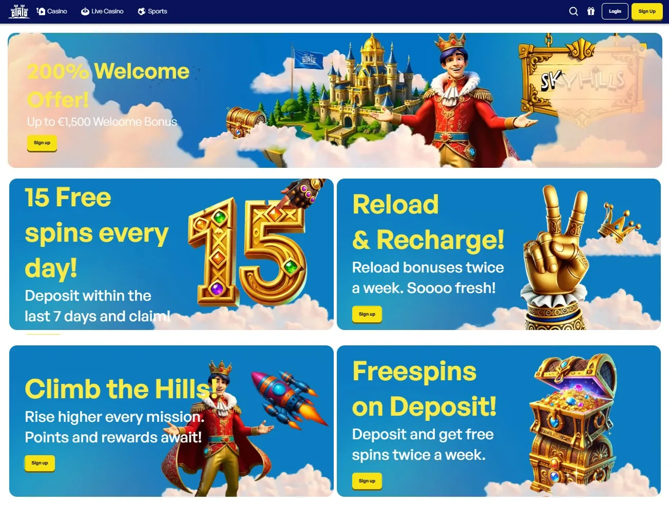 Bonussida med villkor och VIP-nivåer synliga