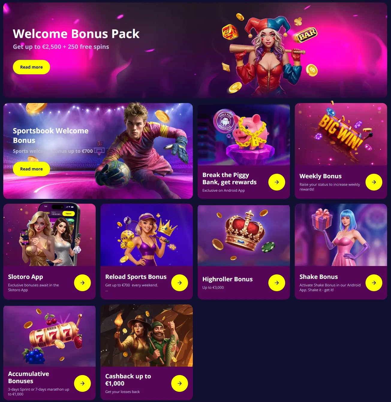 Bonussida med villkor för välkomstpaketet i tre steg