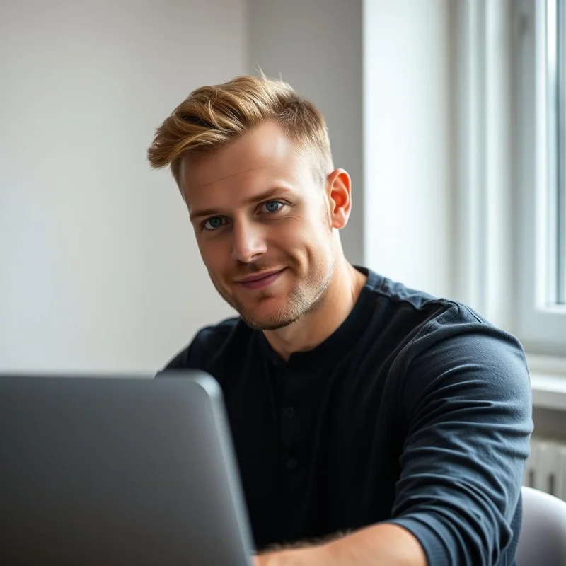 Erik arbetar med en recension