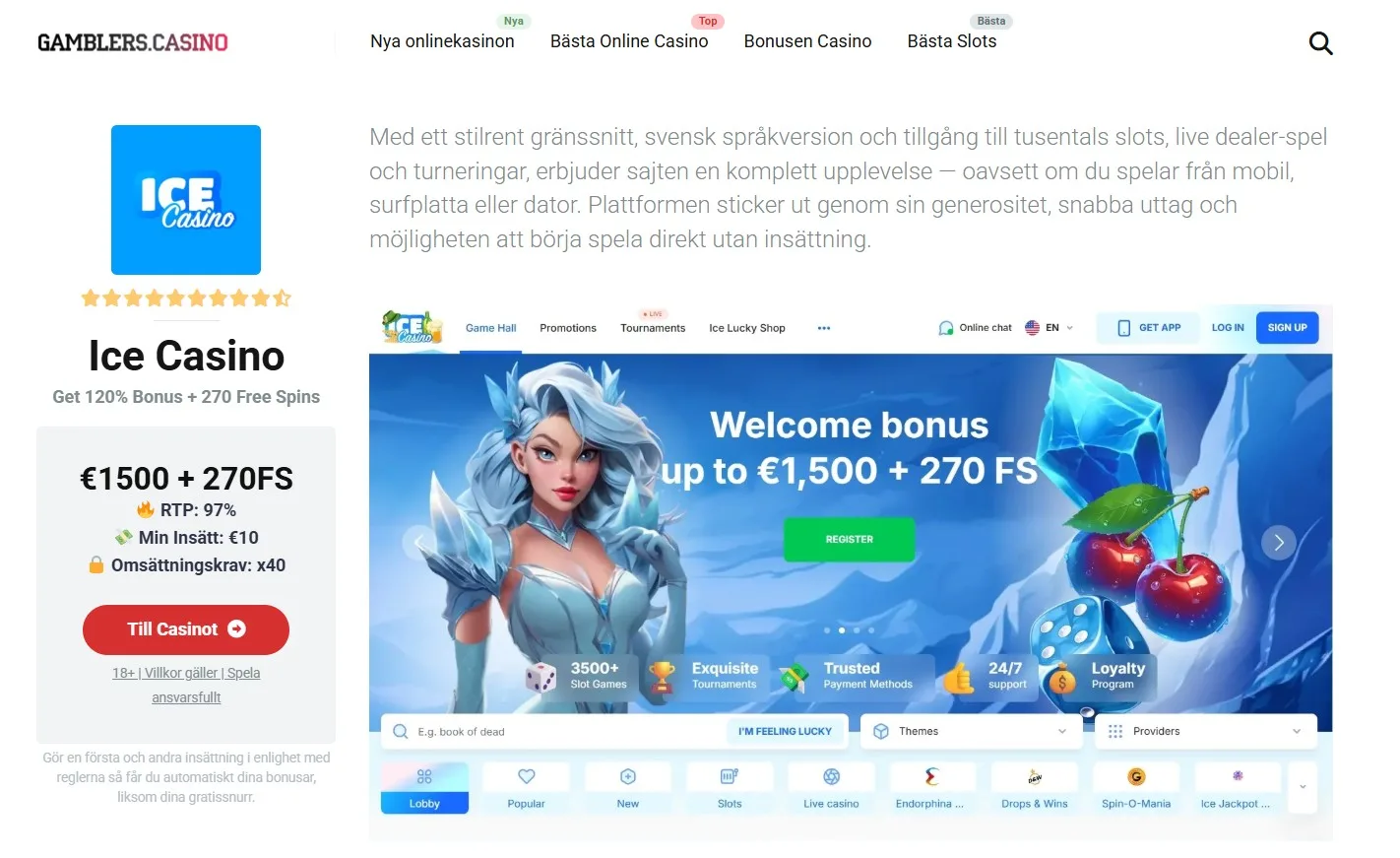 Gamblers.Casino - så såg en casinorecension ut i den tidigare versionen